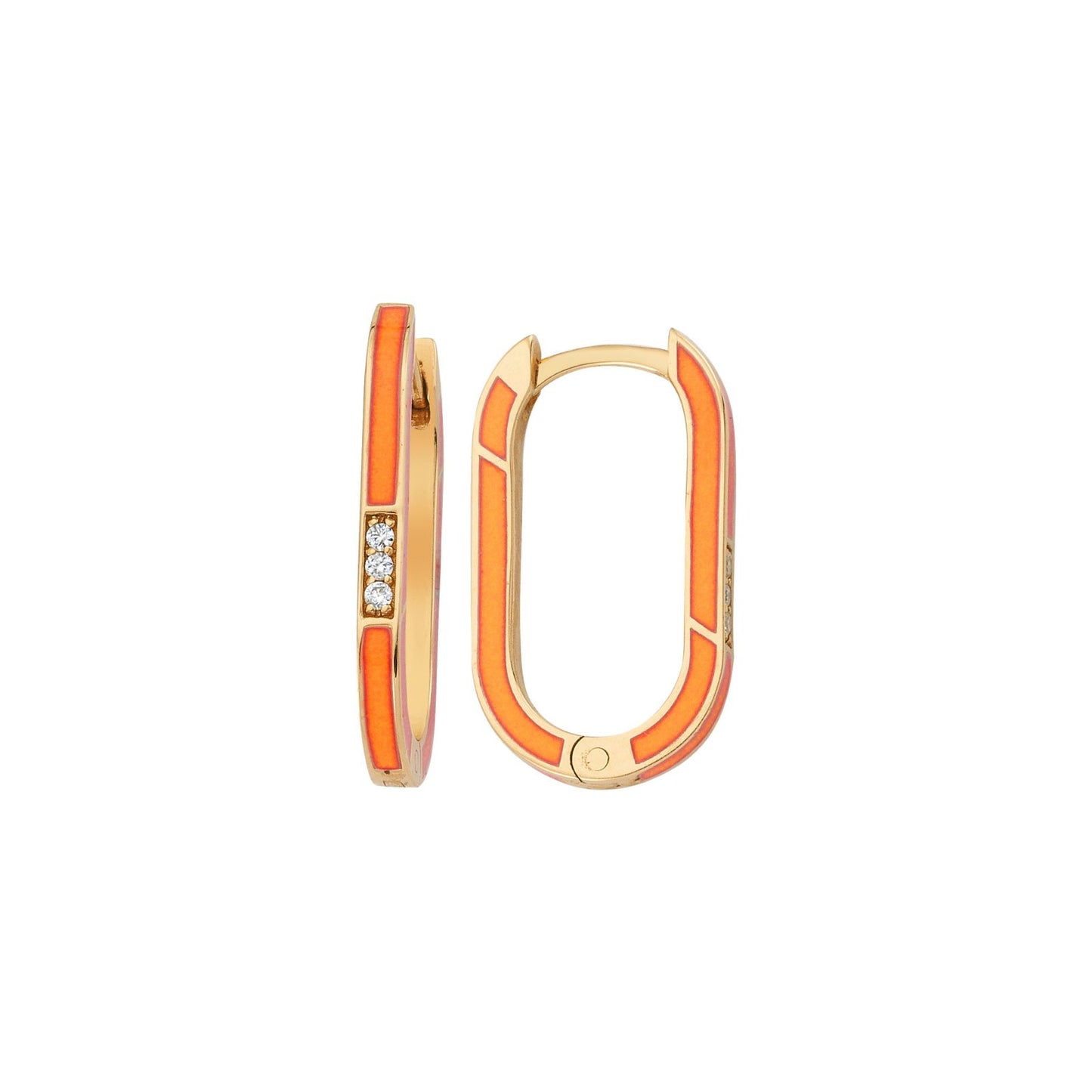 Orange Enamel BonBon Earring with Diamonds (Single)