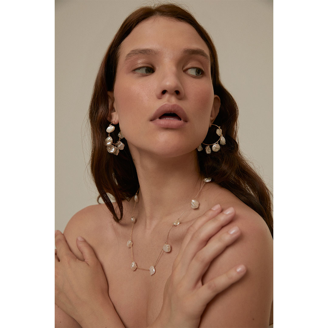 Medium Size Pearl Hoops (Price for Double)