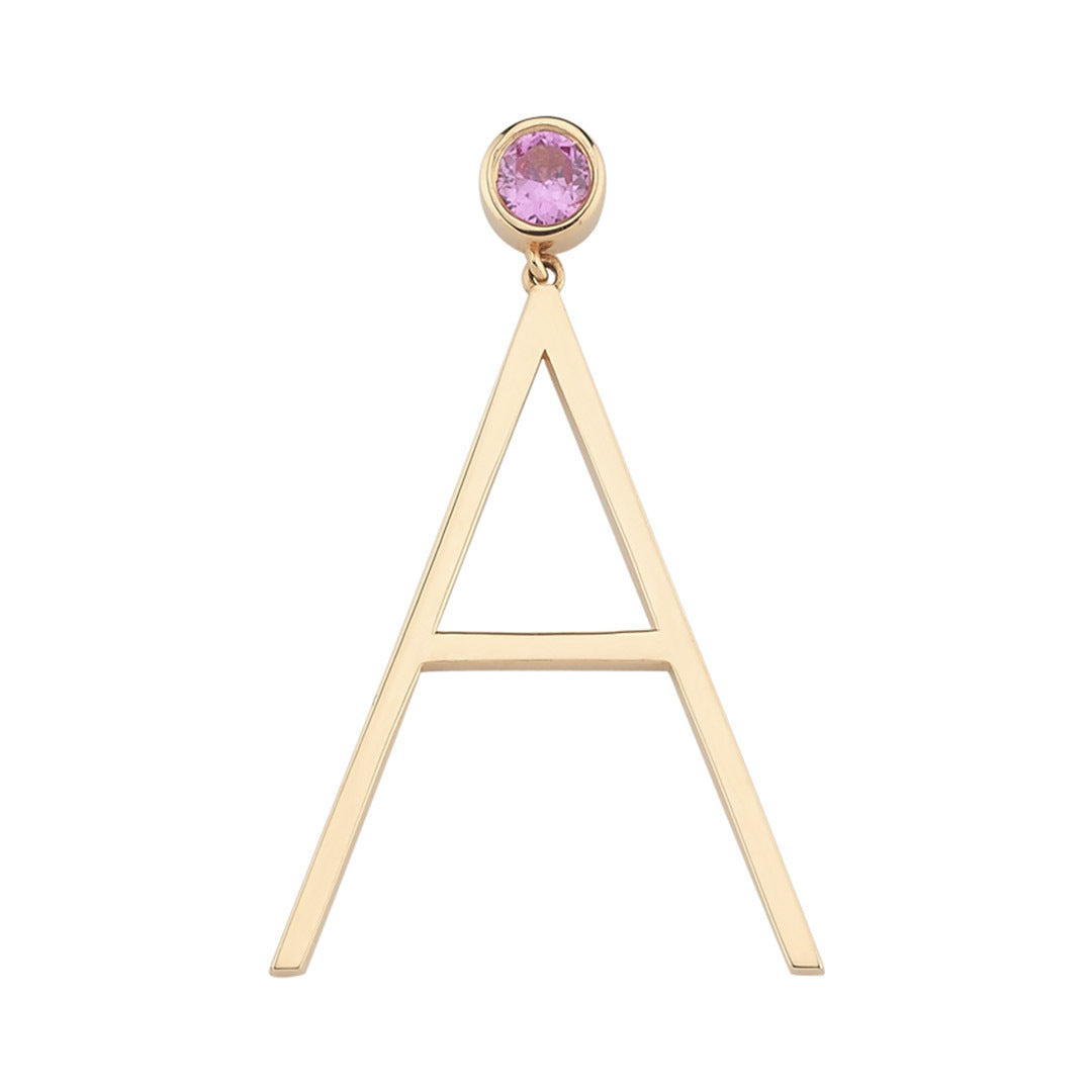 Medium Size Pink Sapphire Gold Letter Earring (Single)