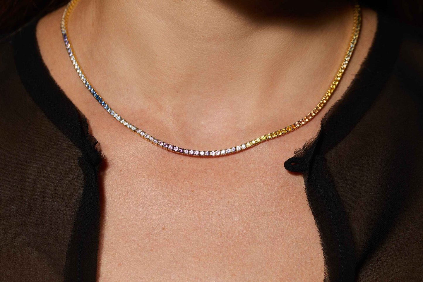 Rainbow Color Sapphire Waterway Necklace