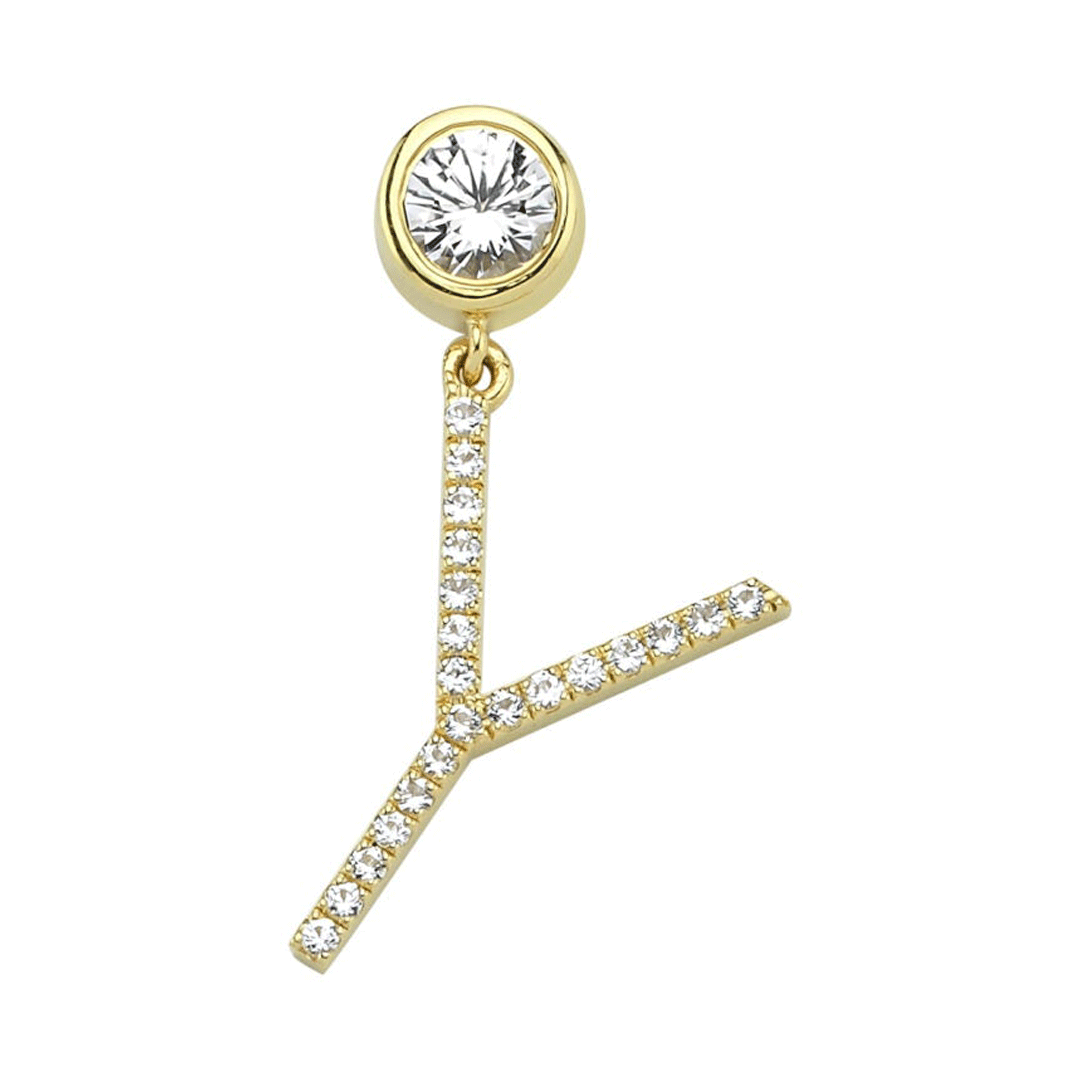 Small Size Quartz Pave Letter Earring (Single)