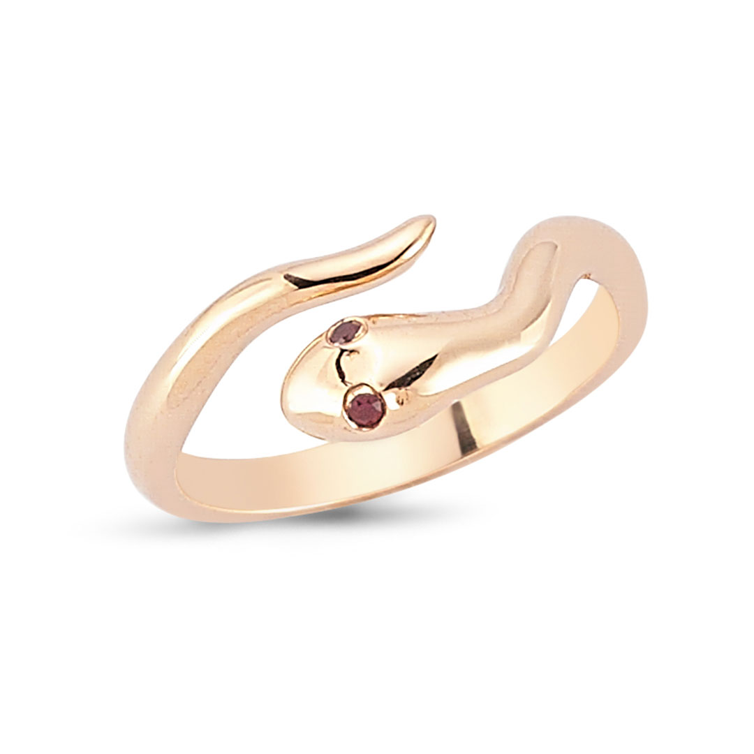 Gold Mini Snake Ring With Ruby Eyes