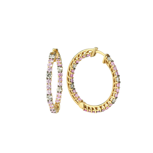 Pink Sapphire and Diamond Inside Out Hoops