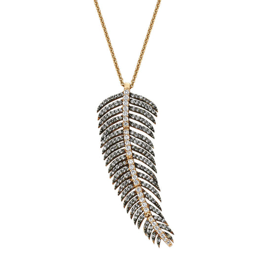 Medium Size White And Cognac Diamond Feather Necklace
