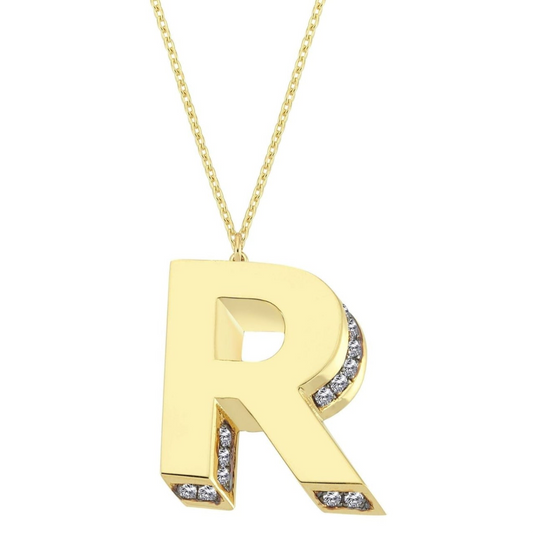 3D Letter R Necklace With Diamonds