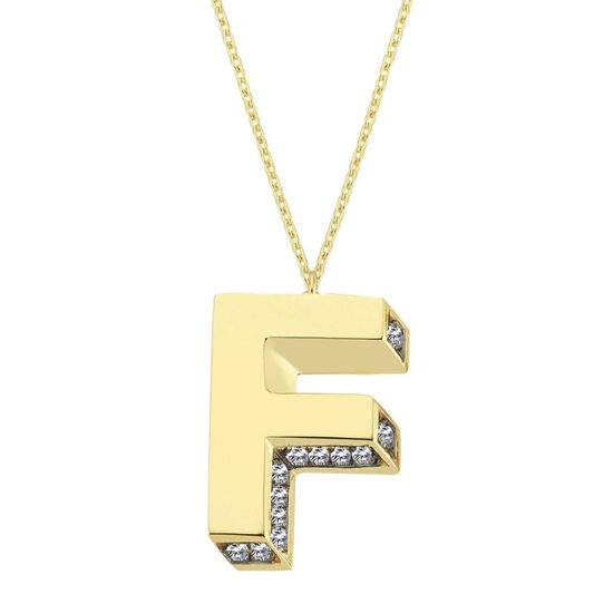 3D Letter F Necklace With Diamonds