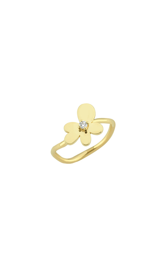 Thin Rebellion Flower Ring With Solitaire Diamonds