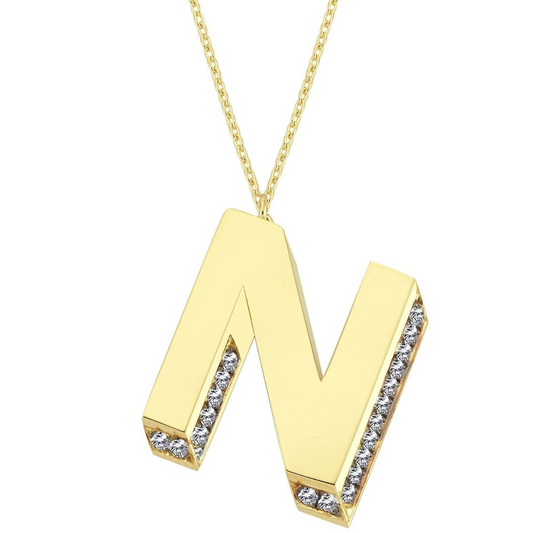 3D Letter N Necklace With Diamonds