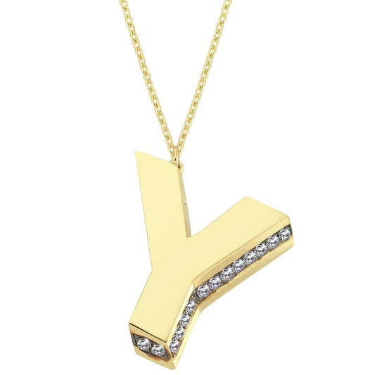 3D Letter Y Necklace With Diamonds