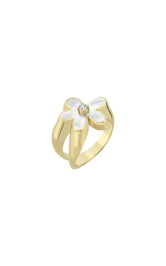 Flower Ring with Mother of Pearl and Diamond