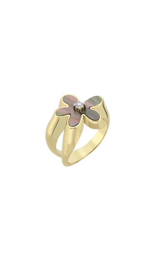 Flower Ring with Black Mother of Pearl and Diamond