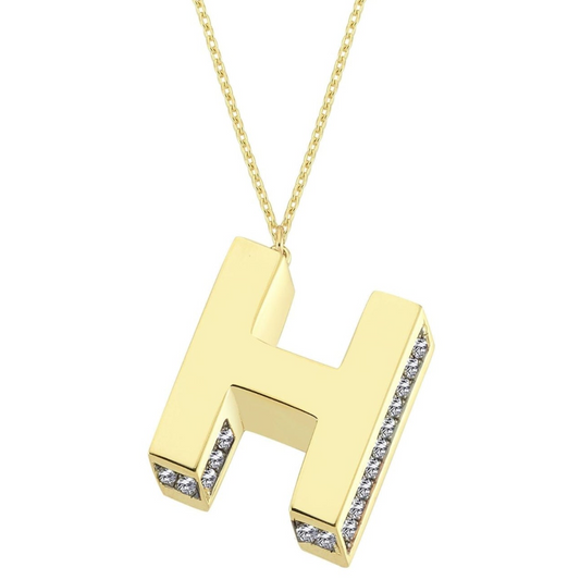 3D Letter H Necklace With Diamonds