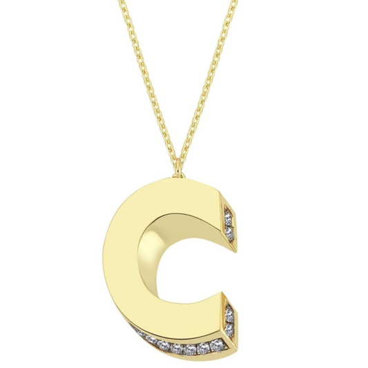 3D Letter C Necklace With Diamonds