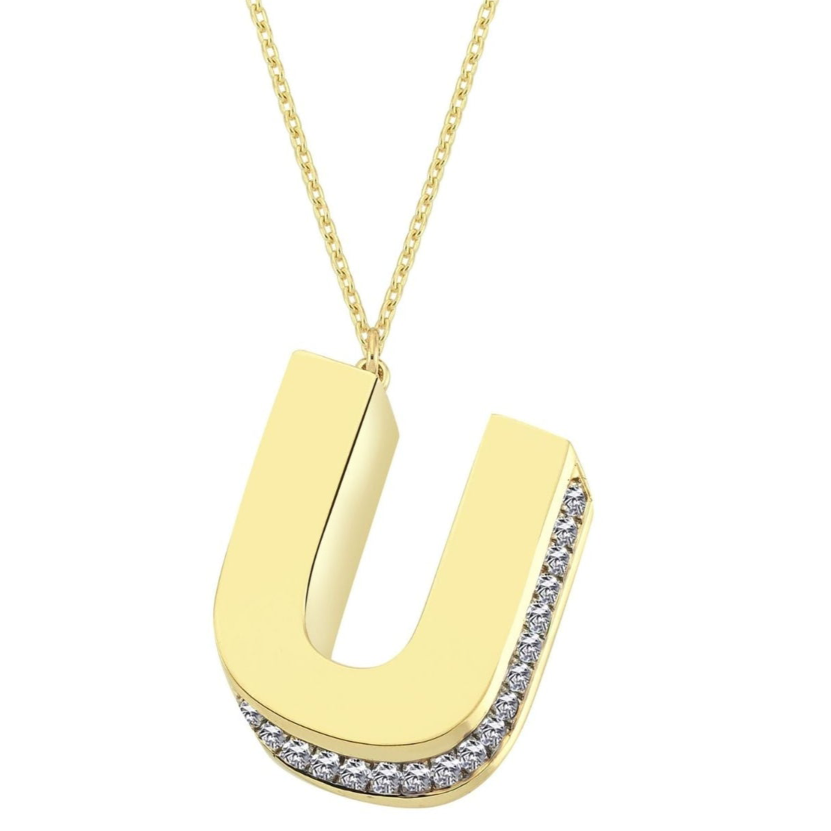 3D Letter U Necklace With Diamonds