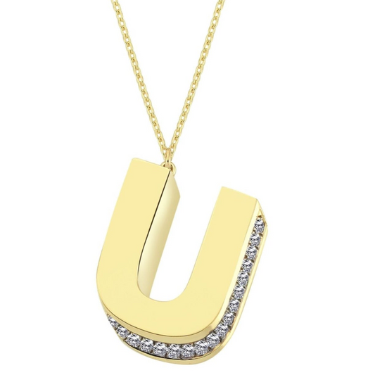 3D Letter U Necklace With Diamonds