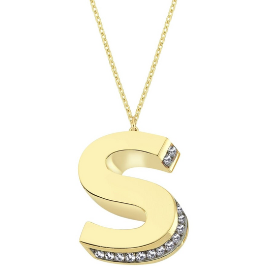 3D Letter S Necklace With Diamonds