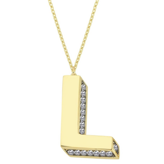 3D Letter L Necklace With Diamonds