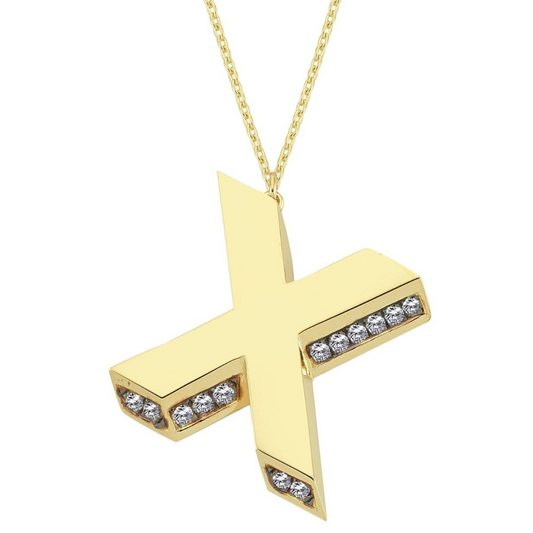 3D Letter X Necklace With Diamonds