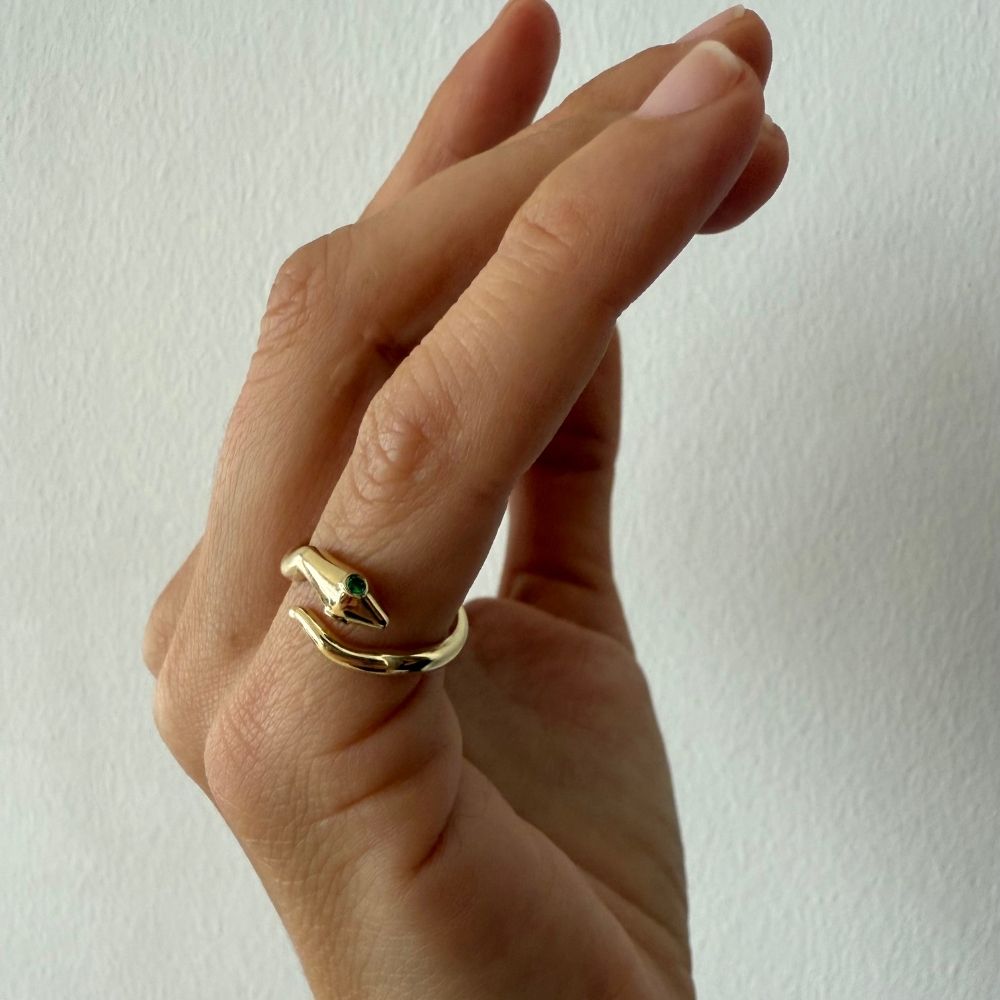 Mini Snake Ring in Gold and Tsavorite