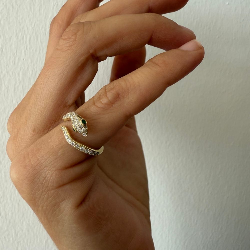 Mini Snake Ring in Diamond and Tsavorite