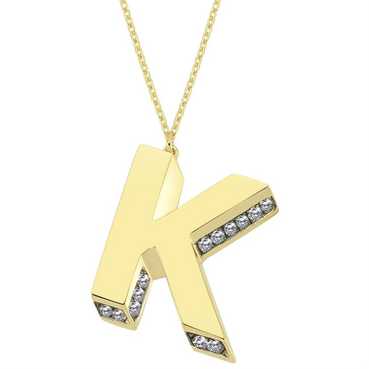 3D Letter K Necklace With Diamonds