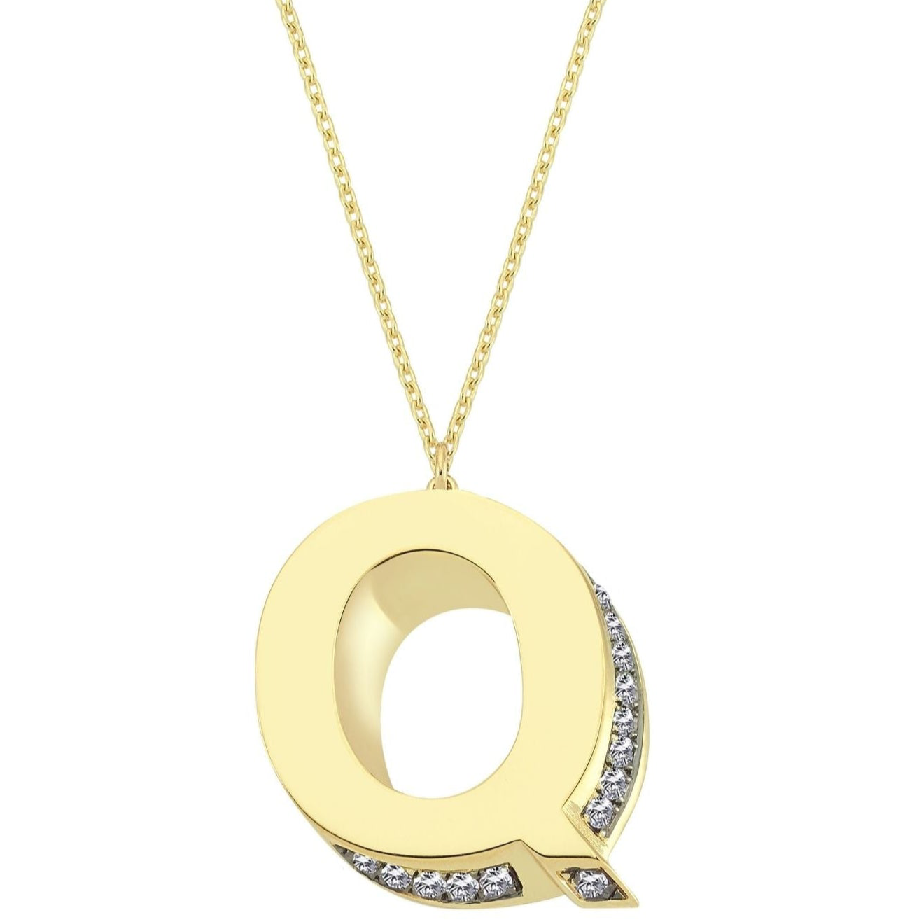 3D Letter Q Necklace With Diamonds
