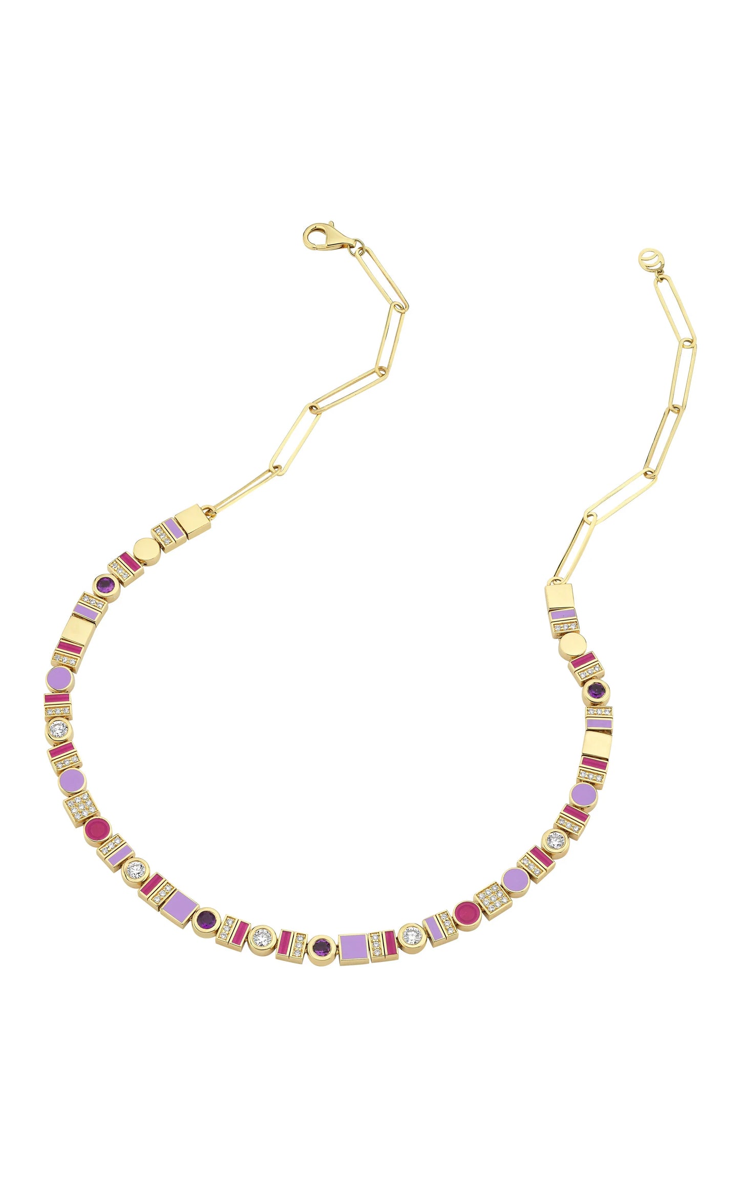 Diamond And Amethyst Necklace With Lilac And Purple Enamel