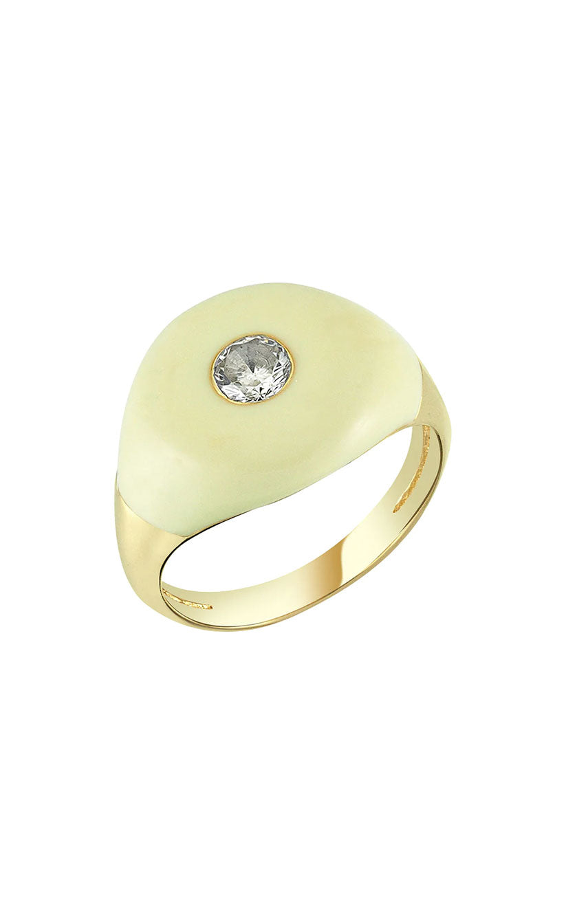 Beige Enamel BonBon Ring With Quartz Stone