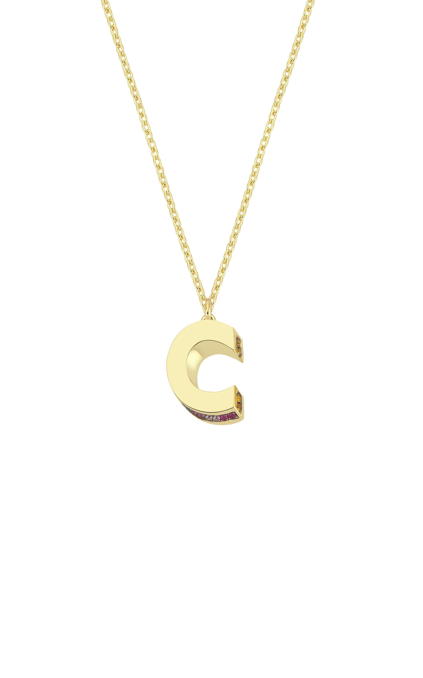 Mini 3D C Letter Necklace With Rainbow Sapphires