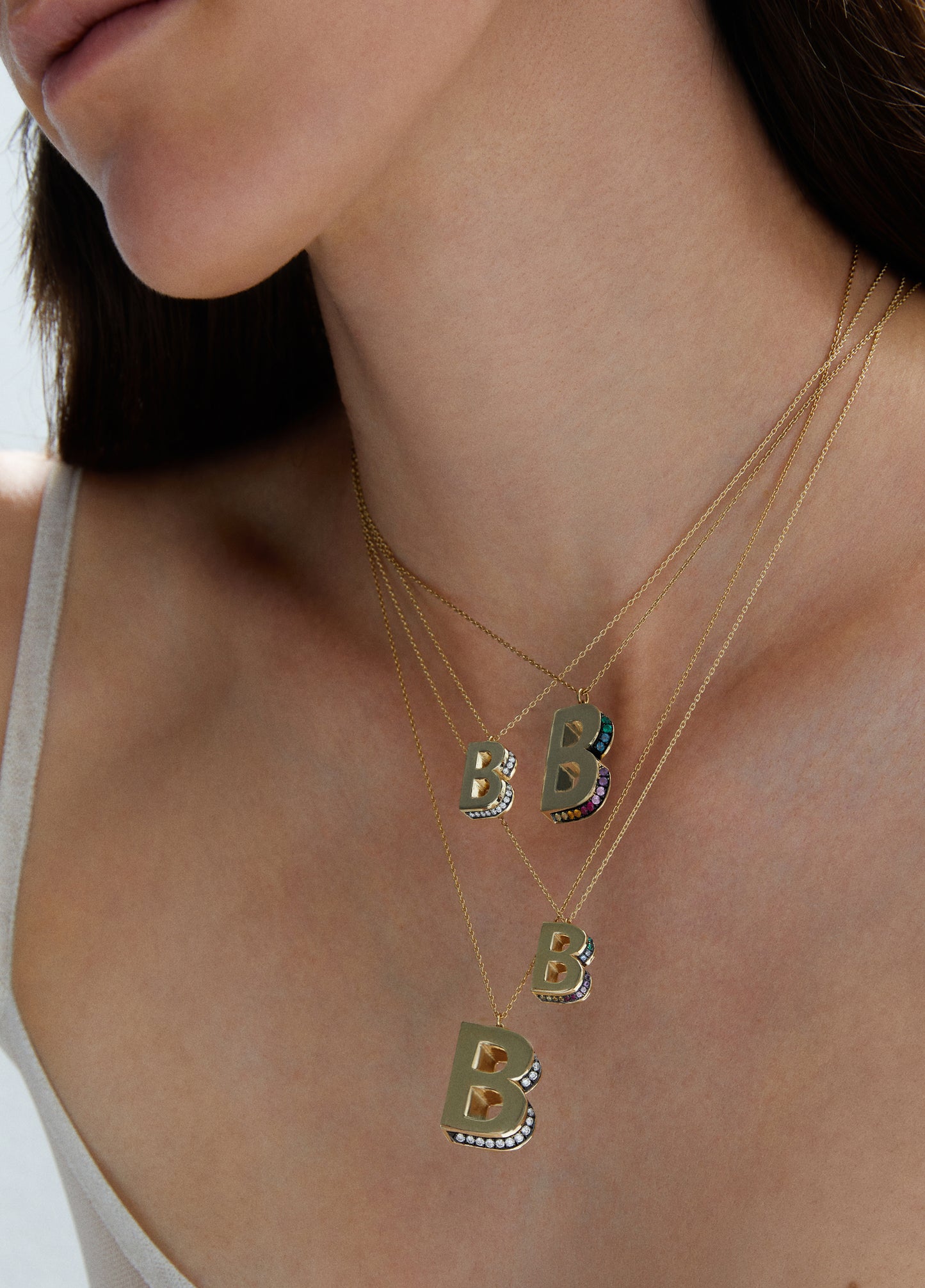 Mini 3D B Letter Necklace With Diamonds