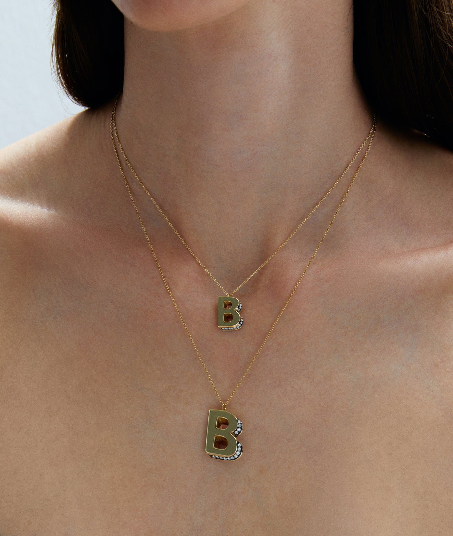Mini 3D B Letter Necklace With Diamonds