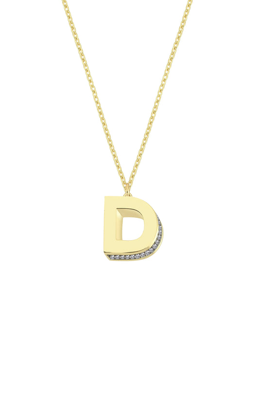 Mini 3D D Letter Necklace With Diamonds