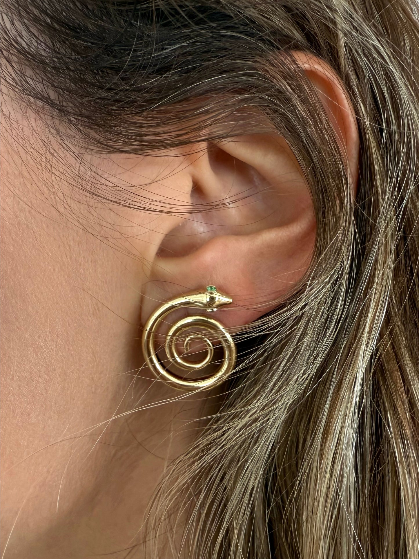 Snake Earrings in Gold and Tsavorite (Single, Right Ear)