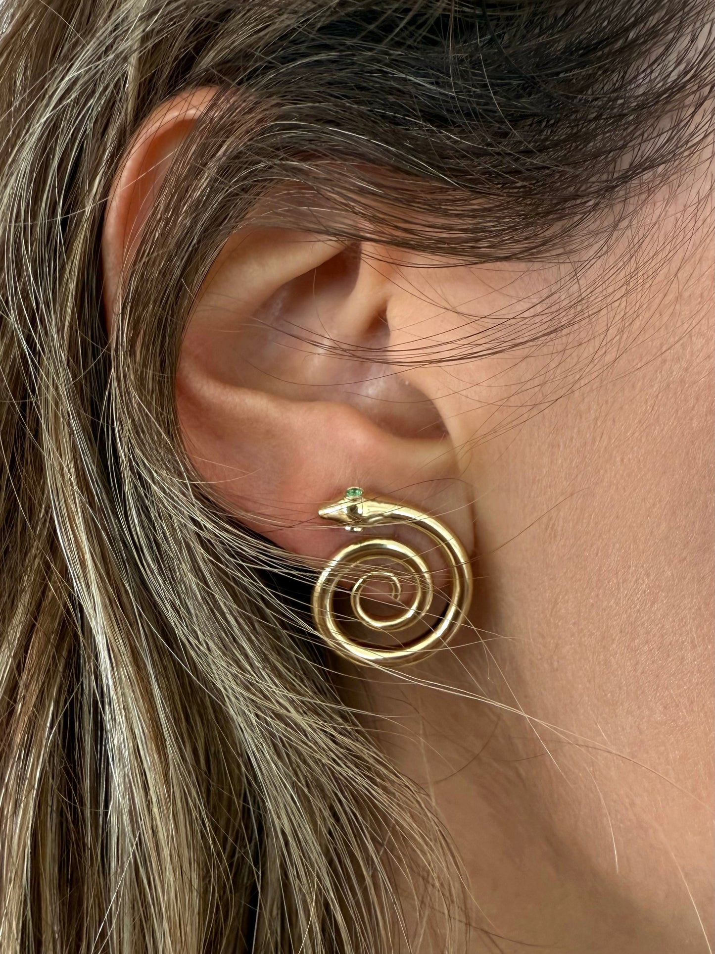 Snake Earrings in Gold and Tsavorite (Single, Left Ear)