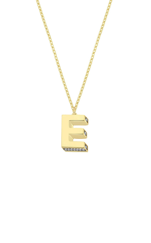 Mini 3D E Letter Necklace With Diamonds