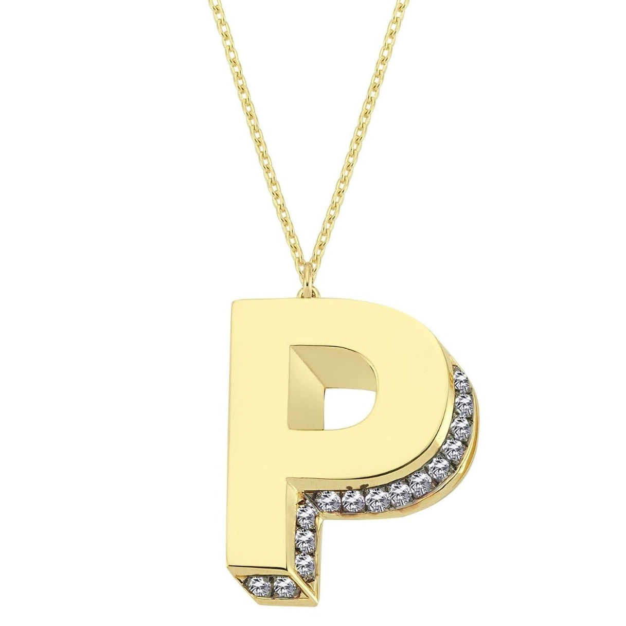 3D Letter P Necklace With Diamonds