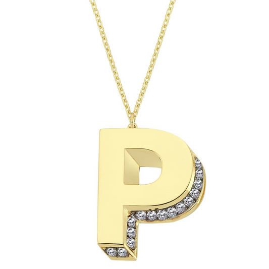 3D Letter P Necklace With Diamonds