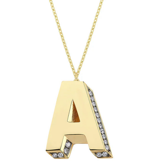 3D Letter A Necklace With Diamonds