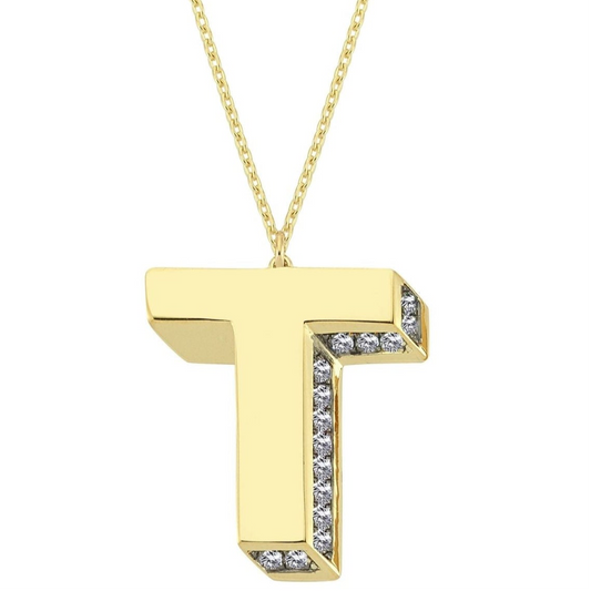 3D Letter T Necklace With Diamonds