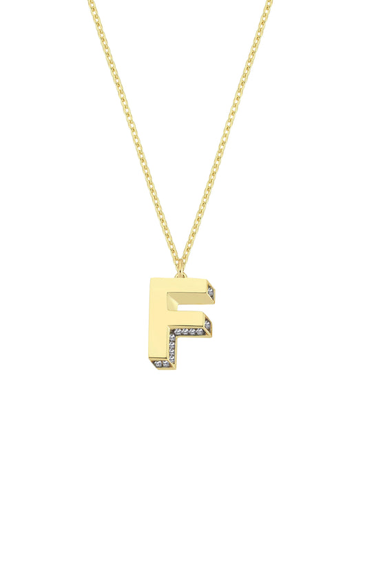 Mini 3D F Letter Necklace With Diamonds