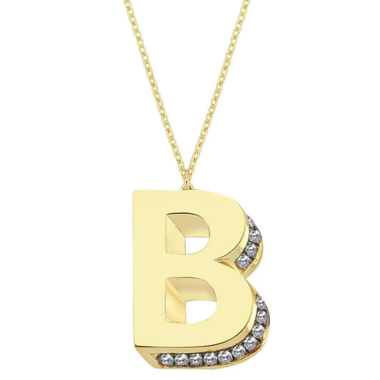 3D Letter B Necklace With Diamonds