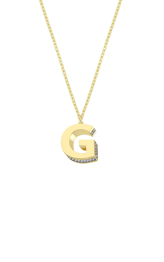 Mini 3D G Letter Necklace With Diamonds