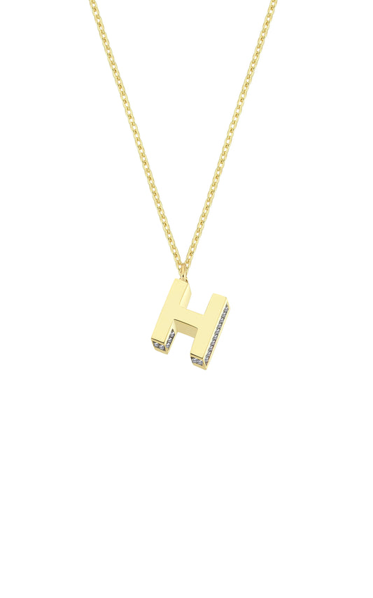 Mini 3D H Letter Necklace With Diamonds