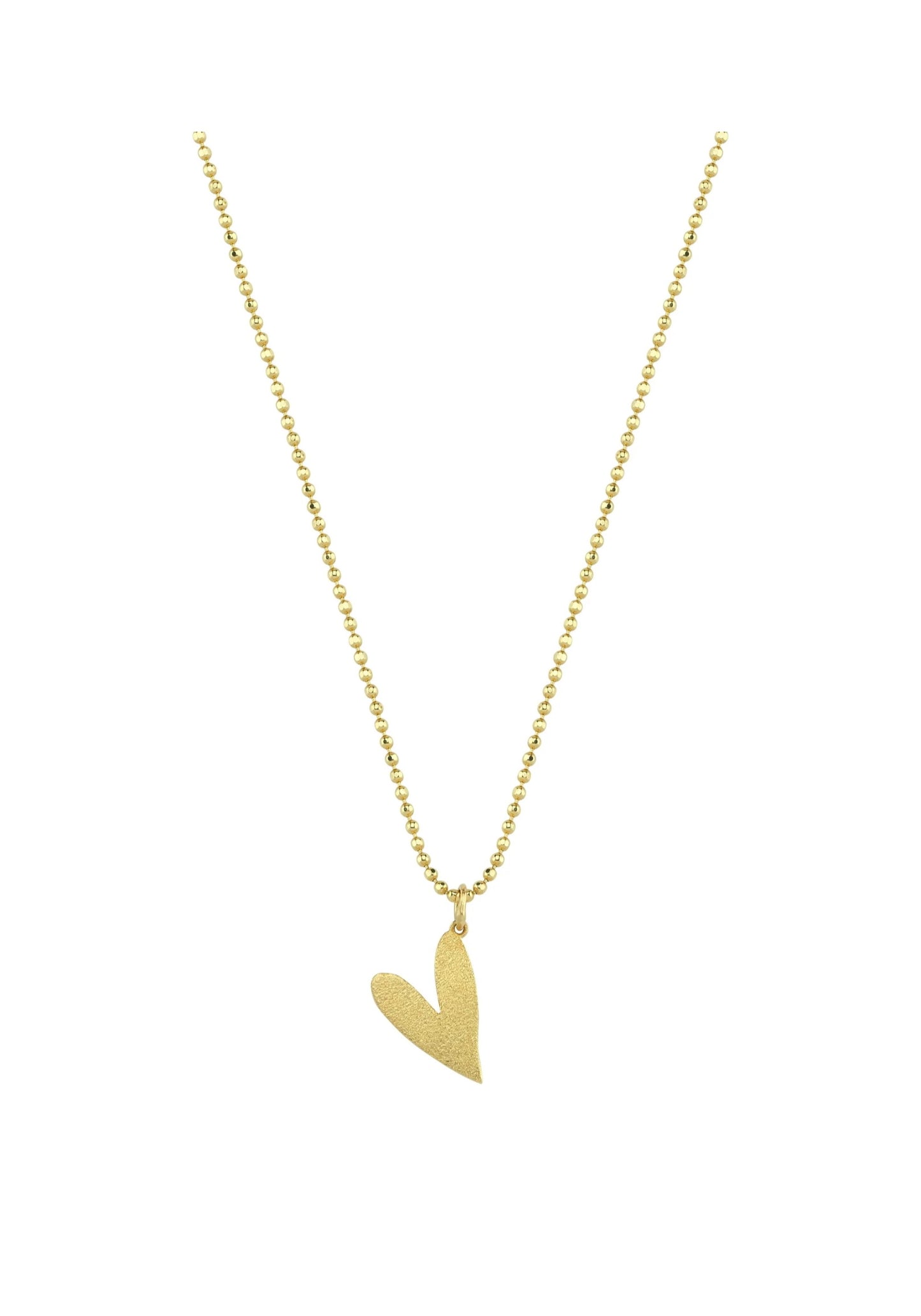 Heart Necklace in Frosted Gold with Tiny Ball Chain