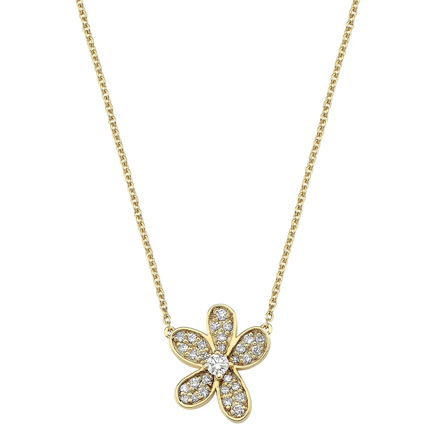 Single Diamond Pave Flower Necklace with Solitaire Diamond