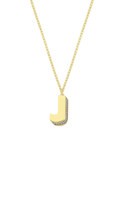 Mini 3D J Letter Necklace With Diamonds