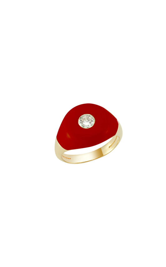 Red Enamel BonBon Ring With Quartz Stone