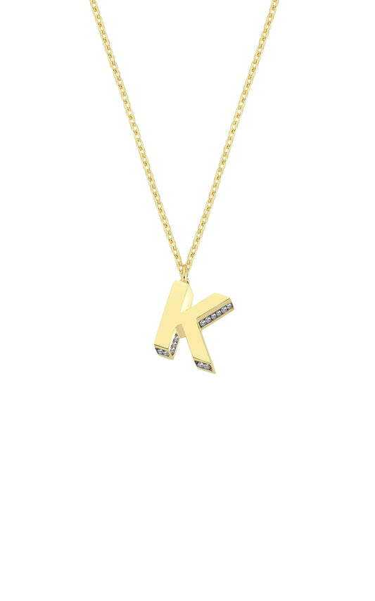 Mini 3D K Letter Necklace With Diamonds
