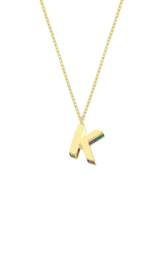 Mini 3D K Letter Necklace With Rainbow Sapphires
