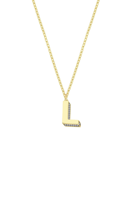 Mini 3D L Letter Necklace With Diamonds